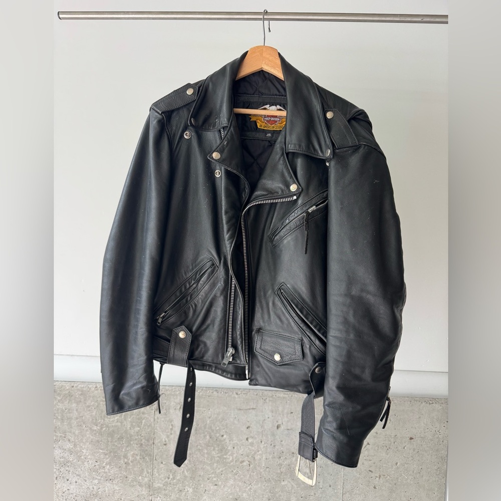 Harley-Davidson Black Leather Biker Jacket 90s Vintage